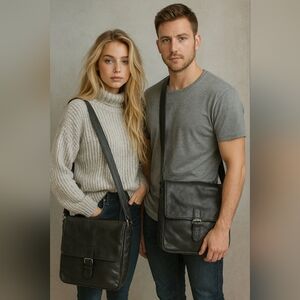Roots Vintage Tribe Leather Messenger Black – 12x12 – Unisex